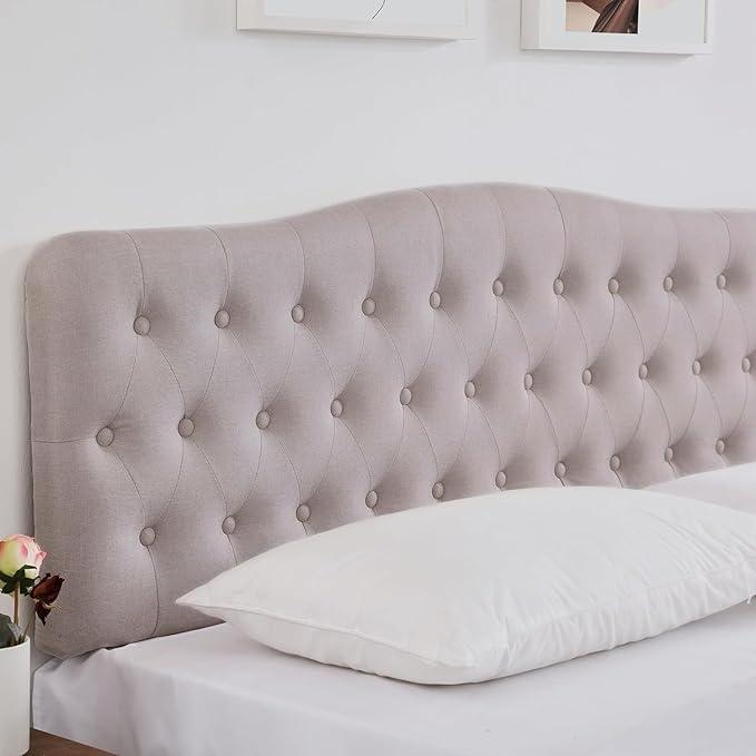 Upholstered King Headboard, Button Diamond Tufted Headboard with Adjustable Height and Solid Wood Leg, Linen Fabric Padded Headboards for King Size Bed, Mordern Head Board, Beige