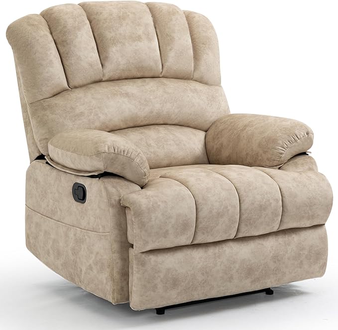Large Recliner, 23" Wide Seat, A Recliner with Three Position, Recliner Chair Oversized with Two Side Pockets, Light Beige