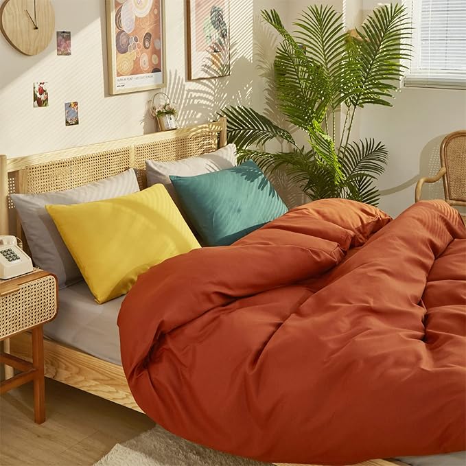 Cottonight Burnt Orange Comforter Set King Caramel Bedding Comforter Rust Soft Breathable Cotton Reddish Terracotta Blanket Quilts for Women Men King Bed