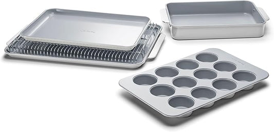 Caraway Nonstick Ceramic Bakeware Set (5 Pieces) - Baking Sheets, Assorted Baking Pans & Storage - Aluminized Steel Body - Non Toxic, PTFE & PFOA Free - Gray