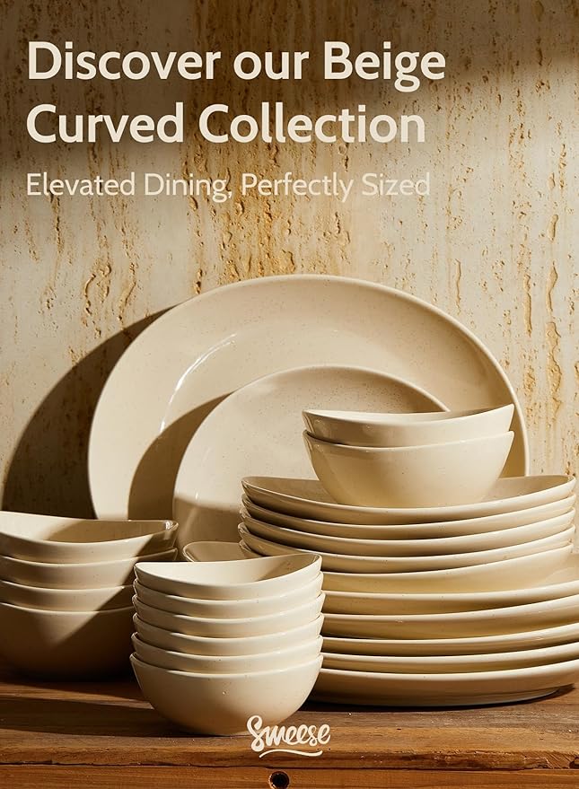 Sweese Porcelain Serving Bowls Set for Entertaining, Multipurpose 10-18-28-42oz, Beige