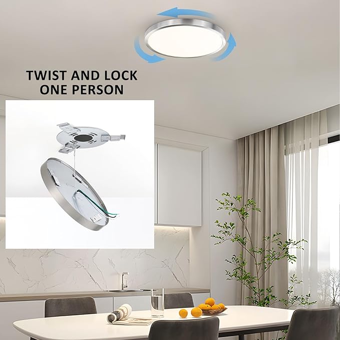 14 Inch Flush Mount LED Ceiling Light Fixture, Slim Dimmable Flush Mount Light for Kitchen, Metal and Glass Modern Ceiling Light for Low Ceiling, Bedroom, Laundry, Brushed Nickel, 26W, 3000K, 2 Pack