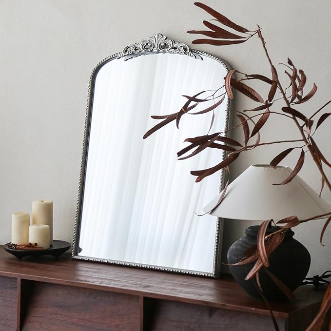 Micasso Arendahl Traditional Arch Mirror, 36" x 24" Silver French Style Arched Mirror for Countertop, Entryway, Fireplace and Living Room