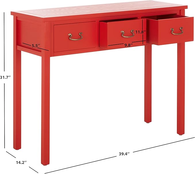 SAFAVIEH Home Collection Cindy Farmhouse Hot Red 3-Drawer Console Table