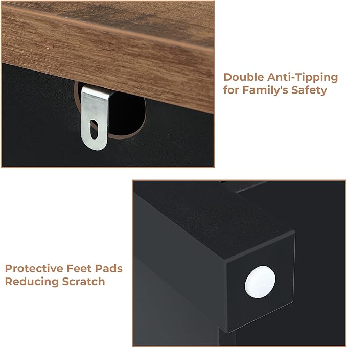 Farmhouse Tall Dresser Chest of Drawer for Bedroom, 5 Drawer Storage Cabinet with Barn Door, 48 Inch Tall Wood Dresser, Adjustable Shelves, Rustic, for Living Room, Entryway, Hallway