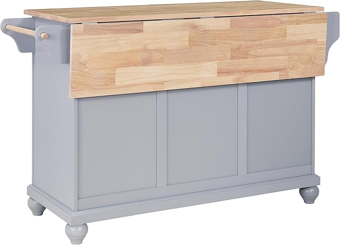 Mobile Kitchen Island on 5 Universal Wheels, Greenguard Gold Certified, Stationary Storage Island with 5 Wood Cabinet Feet, Utility Kitchen Island Cart with Drop-Leaf and Storage for Kitchen (Gray)