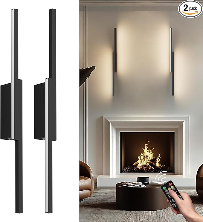 Aipsun Symmetrical Black Battery Operated Wall Sconce Set of 2, 10,000mAh Rechargeable Wall Sconce Lighting Dimmable Wireless Wall Lights for Living Room,Bedroom (2 Pack)