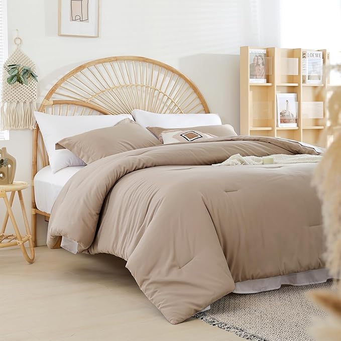 weigelia Twin Comforter Set 5 Pieces Taupe Bed in A Bag Soft Queen Bedding Set Lightweight Comforter Set for Women and Men（Comforters, Flat & Fitted Sheets, Pillowcases & Shams）