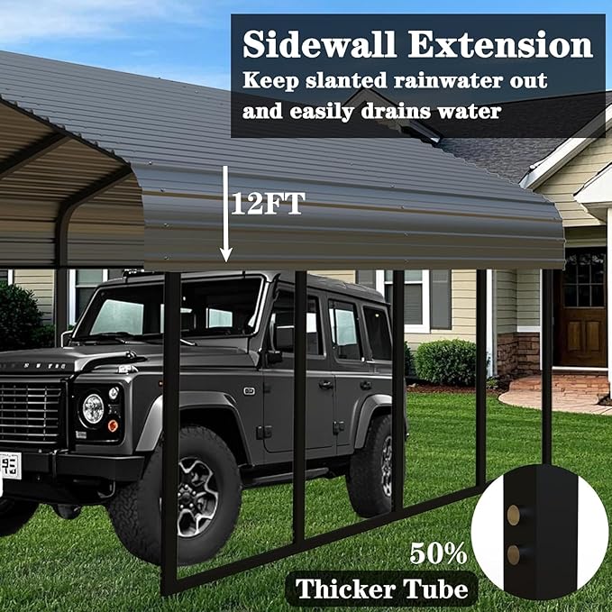 Heavy Duty 20x20 FT Carport Outdoor Yard Metal Carports Car Port for 2 Cars Galvanized Steel Roof & Frame Portable Garage Removable Sidewalls 20 x 20