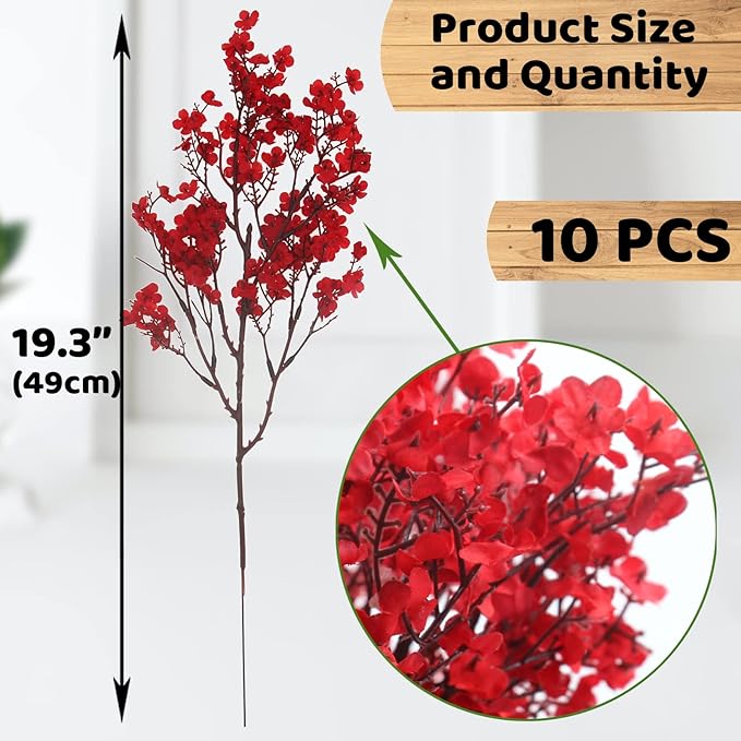 Hananona 10 Pcs 4th of July Flowers Artificial Babys Breath Fake Silk Patriotic Flowers for Independence Day Home Decor Floral Arrangement Table Centerpieces (10, Mix)