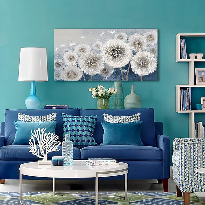 Pogusmavi Wall Decor Living Room - Wall-Art for Living Room, Canvas Art/Pictures for Bedroom | Blue Dandelion 24x48 inches Large Wall Art