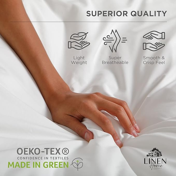 Linen Home 100% Cotton Percale Sheets Queen Size, Sage, Deep Pocket, 4 Pieces Set - 1 Flat, 1 Deep Pocket Fitted Sheet and 2 Pillowcases, Crisp Cool and Strong Bed Linen