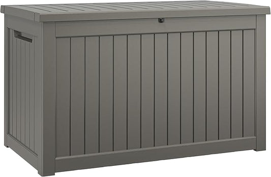 NUNU LAB 230 Gallon Large Resin Deck Box, Waterproof Outdoor Storage Box, Lockable Storage Bin for Patio Furniture, Garden Tools, Pool Accessories, UV-Resistant & All-Weather, Grey