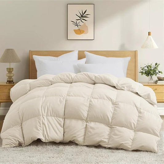 Joysoul California King Size Down Comforter - All Season Ultra Soft Goose Down & Feather Fiber Fill, Luxury Hotel Cream Duvet Insert with Corner Tabs (108" X 94")