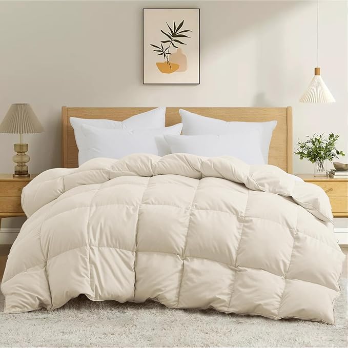 Joysoul Twin Size Down Comforter - All Season Ultra Soft Goose Down & Feather Fiber Fill, Luxury Hotel Cream Duvet Insert with Corner Tabs (68" X 88")