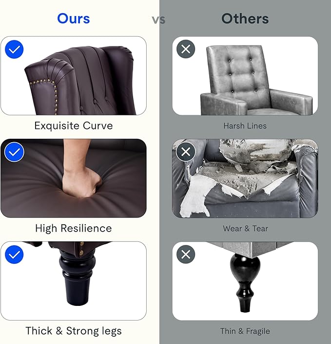 Softa Recliner Chair for Adults, Mid Century Wingback Pushback Accent Chair with Rivet Decoration, Tufted Upholstered Single Sofa Armchair for Living Room, Bedroom, Study (PU, Brown)