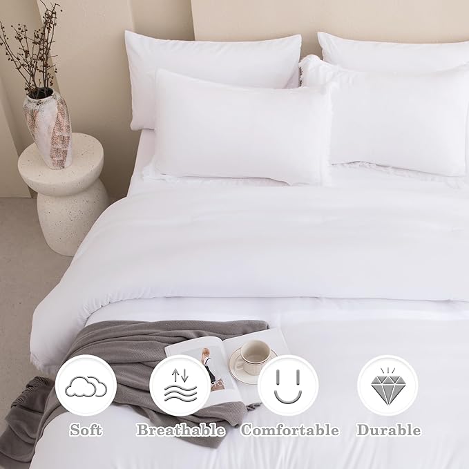 Andency Full Size Comforter Set White -7 Pieces Boho Tassel Bed in a Bag Soft Lightweight Bedding Sets, All Season Fringe Bed Set with Comforter, Sheets, Pillowcases & Shams