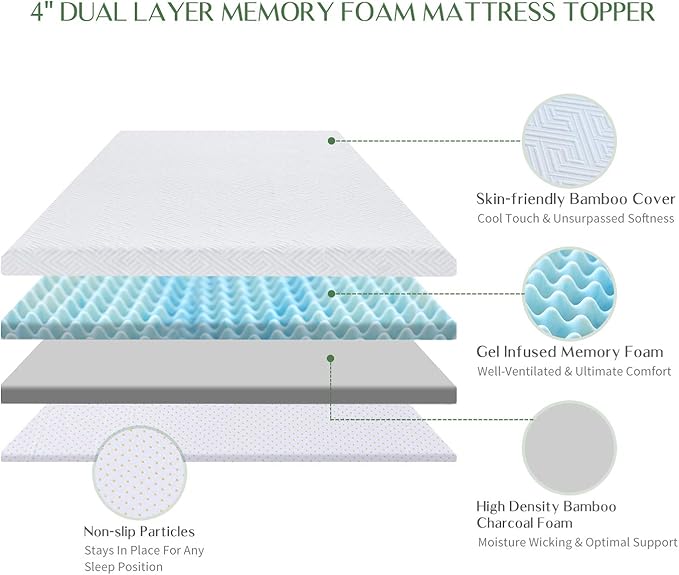 Novilla 3 Inch Foam Mattress Topper Twin, Medium Firm Memory Foam Mattress Topper, Gel Infused for Motion Isolation & Pressure Relieving, with Breathable Cover, Twin Size