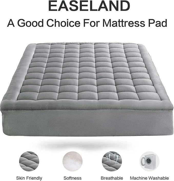 EASELAND Twin Size Mattress Pad Pillow Top Mattress Cover Quilted Fitted Mattress Protector Single 8-21" Deep Pocket Cooling Mattress Topper (39x75 Inches, Light Grey)