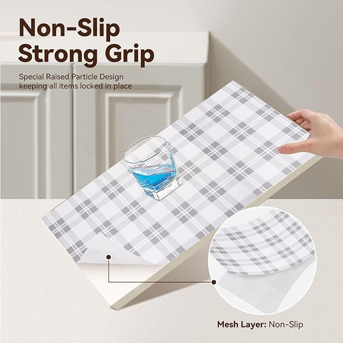 Drawer Shelf Liner for Kitchen Cabinets, Non Adhesive Slip Resistant Shelf Paper Easy to Clean, Strong Grip Thickened Waterproof Washable Mats for Pantry Shelves Cupboard Dresser(Grey, 24 in x 20 FT)