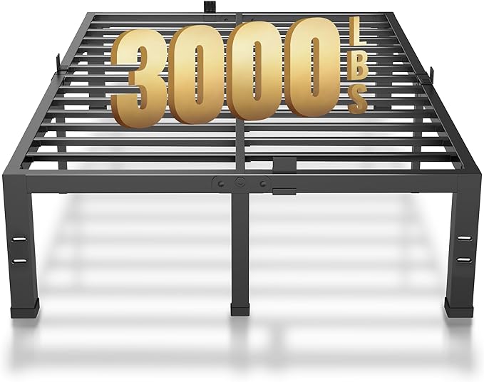MAF Full Size Bed Frame 14 Inch Heavy Duty Metal Platform BedFrame with Black Steel Slat Support Noise Free Full-Bed-Frame, No Box Spring Needed