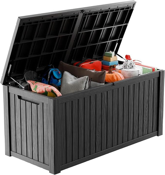 Vixzen 180 Gallon Resin Deck Box, Lockable Outdoor Storage Box for Patio Cushions Storage Furniture,Garden Tools, Pool Supplies, Weatherproof and UV Resistant- Black