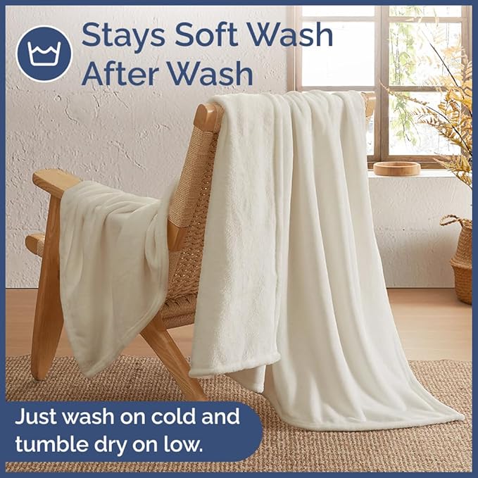 Ultra Soft Fleece Blanket Twin Size - Flannel Fleece Luxury Twin Blanket - Lightweight for Couch Bed Chair - Thick, Warm and Breathable - All Season Cozy Fuzzy, Anti-Static Microplush Bedding, Ivory