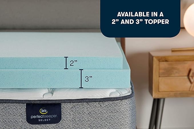 Serta ThermaGel Cooling, Pressure-Relieving Memory Foam Mattress Topper, 2 Inch, Twin XL, Blue