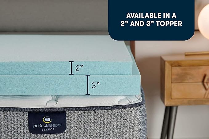 Serta ThermaGel Cooling, Pressure-Relieving Memory Foam Mattress Topper, 2 Inch, Full Blue