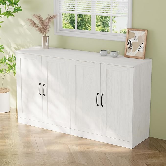 VOWNER 95" TV Stand for TVs up to 75", 4-Piece TV Hutch with Cabinets, Entertainment Center with Bookshelves, Modular TV Console for Living Room, 2D+2H (White)