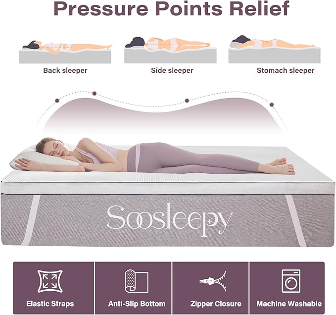 3 Inch Memory Foam Mattress Topper Queen with Removable Soft Cover Ventilated Breathable Cooling Mattress Pad Portable Bed Topper for Back Pain, CertiPUR-US Certified