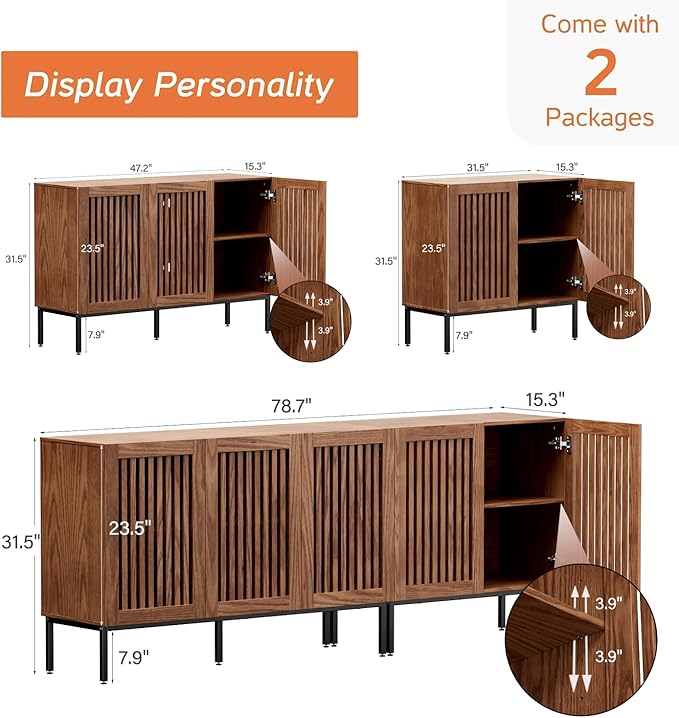 Farmhouse TV Stand for TVs up to 85 inch, 2 in 1 Entertainment Center TV Console with Metal Base & Storage Cabinets,Media Console for Living Room, Dark Brown