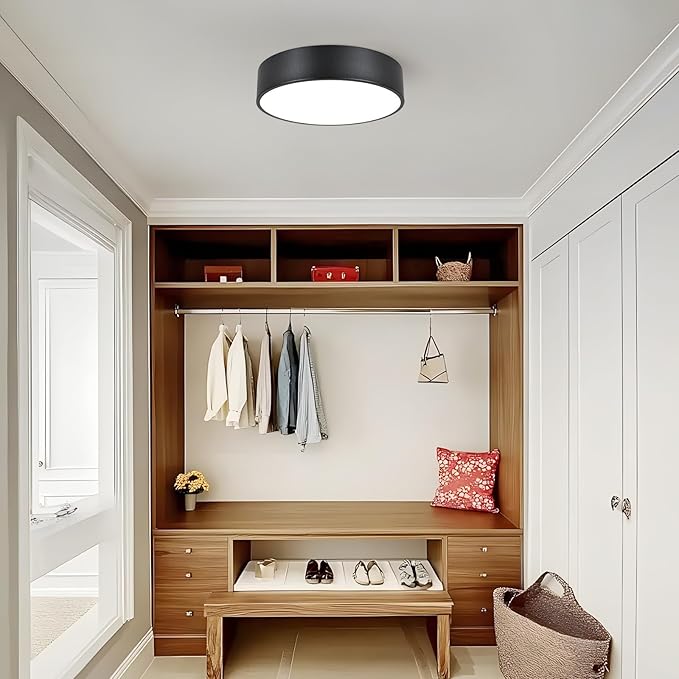 Black Flush Mount Light Fixture, 2-Light Minimalist Close to Ceiling Lamp, Industrial for Hallway, Entryway, Closet, Kitchen Island, Foyer, Balcony, Farmhouse, 11.8 Inch