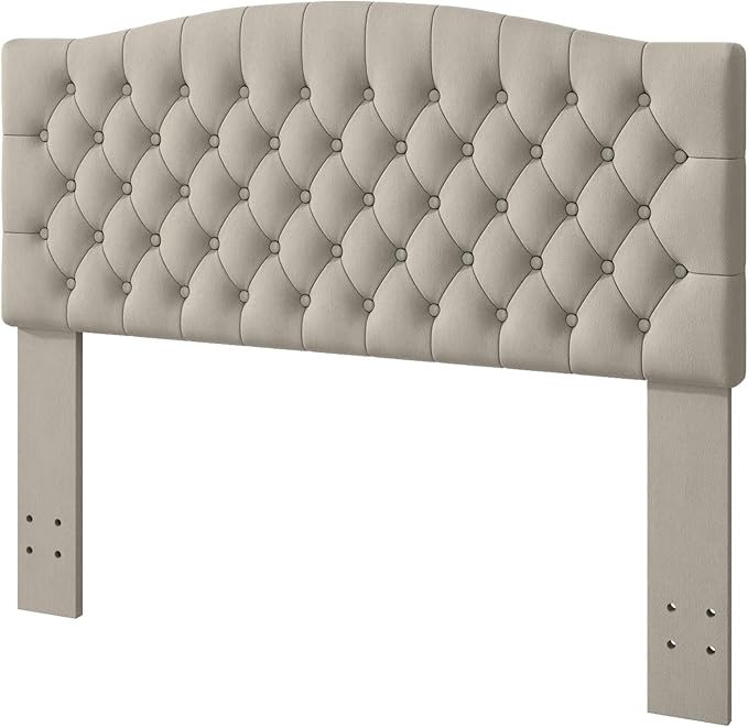 Queen Headboard Only, Upholstered Head Board for Adjustable Bed Velvet Tufted Queen/Full Size Wall Mounted Headboard with Solid Wood Legs Head Board, Taupe