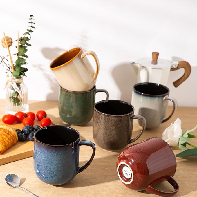 LERATIO 12OZ Ceramic Coffee Mugs Set of 6, Large Porcelain Coffee Cups With Large Handle For Latte,Cappuccino,Milk,Cocoa,|Dishwasher&Microwave Safe Mug Sets,Ideal for Man,Woman,Dad, Mom-Mixing