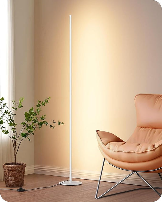 EDISHINE LED Corner Floor Lamp, Minimalist Dimmable Light with Remote, 57.5 Inches Tall Floor Lamps for Living Room, Bedroom, Home Office, 7 Color Temperature 2700-6000K (White)
