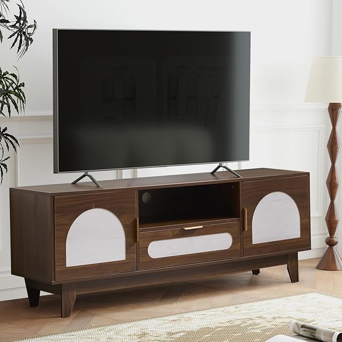 CANMOV Coffee Table and TV Stand Set of 2, Mid Century Modern TV Console for 60-70 inch TV, 39 inch Coffee Table with Storage & 4 Drawers for Bedroom, Living Room (Walnut)