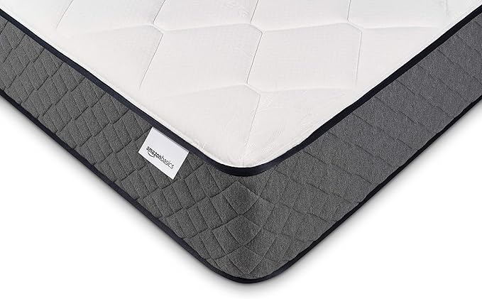 Amazon Basics Memory Foam Mattress, Full Size Mattress, Hybrid, 10 Inch, Medium Feel, Motion Isolation Springs, White/Gray