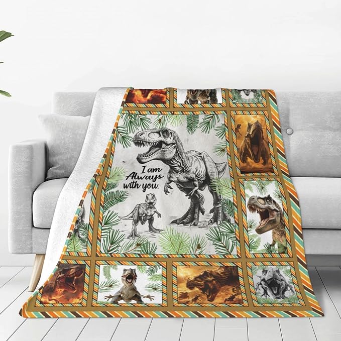Wsradto Dinosaur Blanket Dino Throw Blanket Fleece Flannel Bedding Dinosaurs Gifts for Men Boys Lovers Adults Stuff Plush for Couch Sofa Bed Room Decor 50"X60"