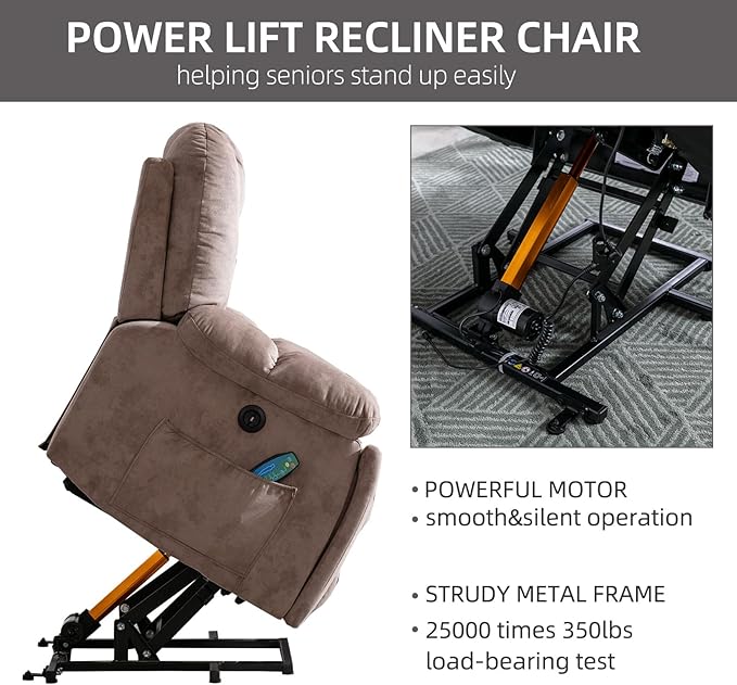 CANMOV Power Lift Recliner Chair with Massage and Heat for Elderly, Overstuffed Wide Recliners, Heavy Duty and Safety Motion Reclining Mechanism with USB Ports, 2 Concealed Cup Holders, Apricot