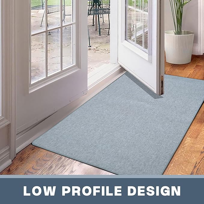 Yancorp Ultra Thin Bath Mat & Rug 16"x 28", Rubber Backed Non-Slip Bathroom Mats, Quick Dry Shower Rugs Under Door, Super Absorbent Floor Mats for Bathroom Sink & Shower Light Gray