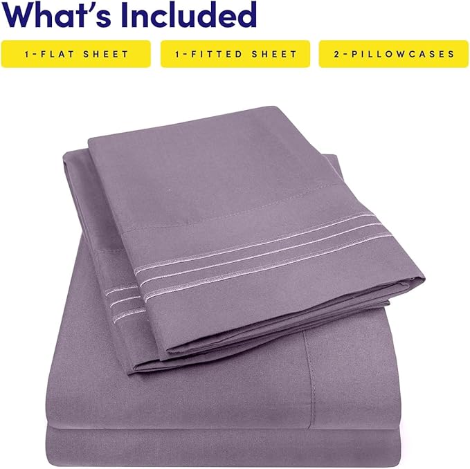 Sweet Home Collection 1500 Thread Count Luxury Hotel Bed Sheets & Pillowcase Set, Full Size, Plum Color, Microfiber, Fitted Sheet with Elastic Corner Straps, Deep Pockets, Wrinkle & Fade Resistant