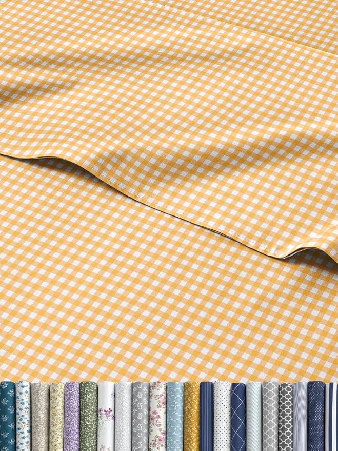 Yellow Gingham Sheets - 1 Flat & 1 Fitted Sheet & 1 Pillowcase w/ Deep Pockets - Grid, Plaid, Checkered Pattern Bed Set - Comfy, Wrinkle & Fade Resistant - Ultra-Soft, Breathable & Cooling -Twin Size