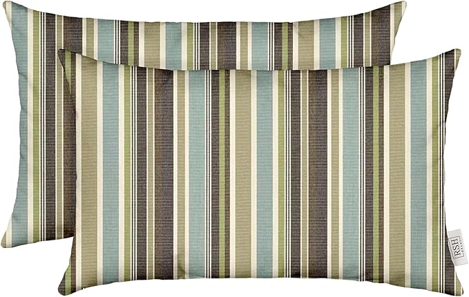 RSH DECOR: Sunbrella Lumbar Throw Pillows Set of 2 | 20" x 12" | Water and Fade-Resistant Performance Fabric | Outdoor Pillow Covers with Down-Alternative Inserts | Brannon Whisper