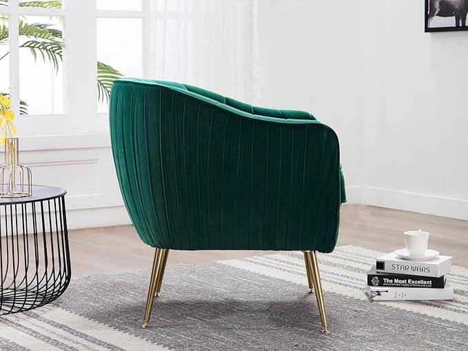 Velvet Accent Chair, Modern Barrel Arm Chair, Living Room Bedroom Chair, Golden Finished, Christmas Green