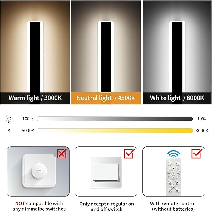 Mikeru Modern Wall Light, Dimmable Outdoor Sconce 39" Black Exterior Light with Remote Control, IP65 Waterproof, Anti-Rust Linear Long Porch Light