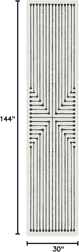 RUGGABLE x Jonathan Adler Machine Washable Modern Runner Rug – Inkdrop Black & Ivory 2.5x12, Stain-Resistant, Non-Slip – Washable Rug for Hallway, Entryway, Living Room & Kitchen–with Standard Pad