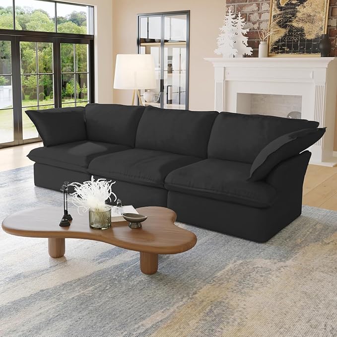 JACH 122.82" Cloud Modular Sectional Sofa 3 Seats for Living Room, Comfy Convertible Sectional Sofas Couches, Cushion Covers Removable, Two Corners and One Middle Sofa for Living Room (Black)