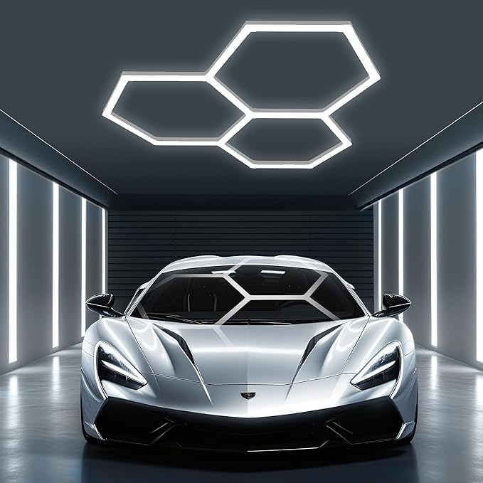 Hexagon Lights: 16 Pack, 110W, 11,800 LM, 6,500K High Brightness Hexagon Garage LED Lights 3 Grid for Garage, Shopping Mall, Workshop and Car Detailing Shop etc