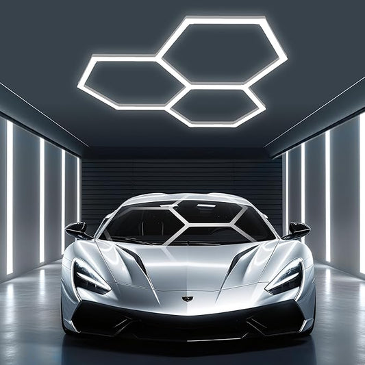 Hexagon Lights: 16 Pack, 110W, 11,800 LM, 6,500K High Brightness Hexagon Garage LED Lights 3 Grid for Garage, Shopping Mall, Workshop and Car Detailing Shop etc